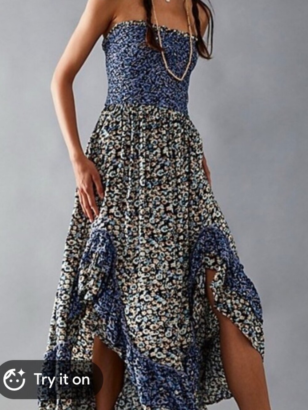 New Free People Blue Floral High-Low Maxi Dress One I LOVE